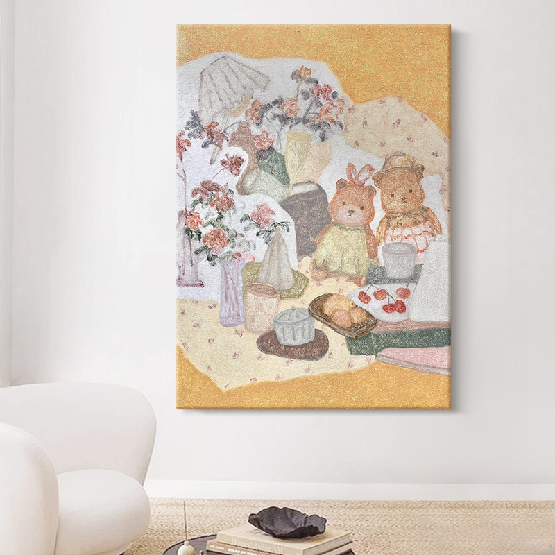 北欧 ins抽象手绘油画卡通兔丙烯客厅沙发装饰画小众艺术玄关挂画