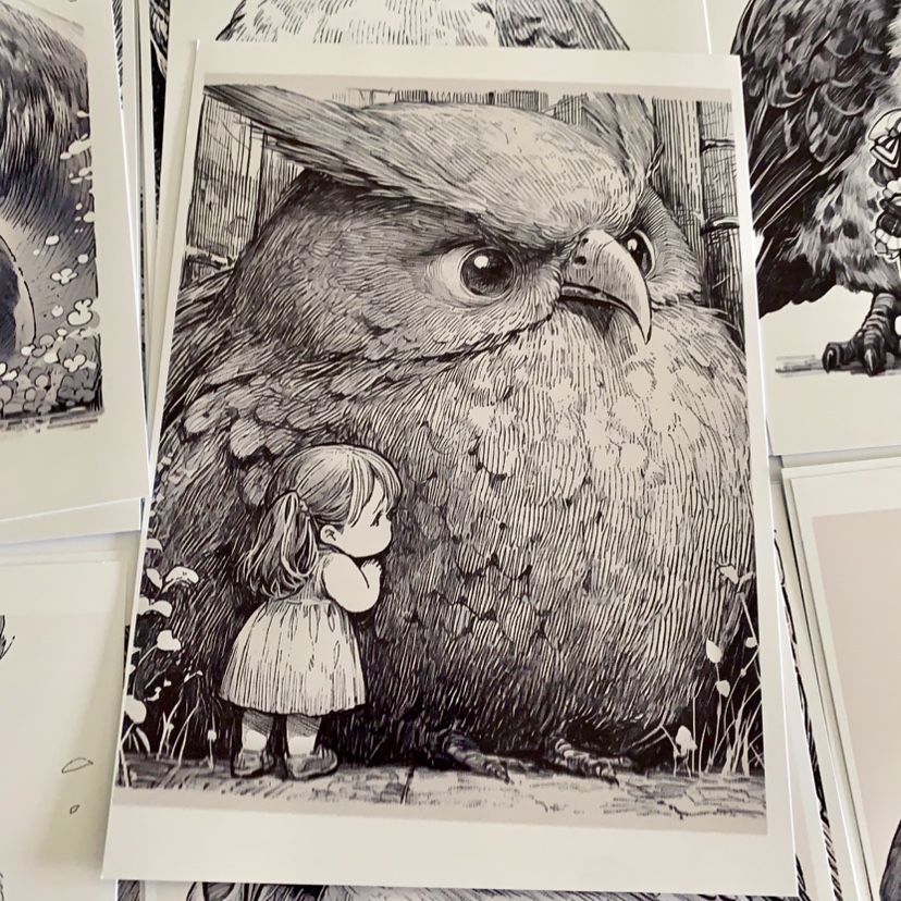 动漫人物守护者动物女孩临摹卡儿童创意美术明信片卡通人物画稿卡