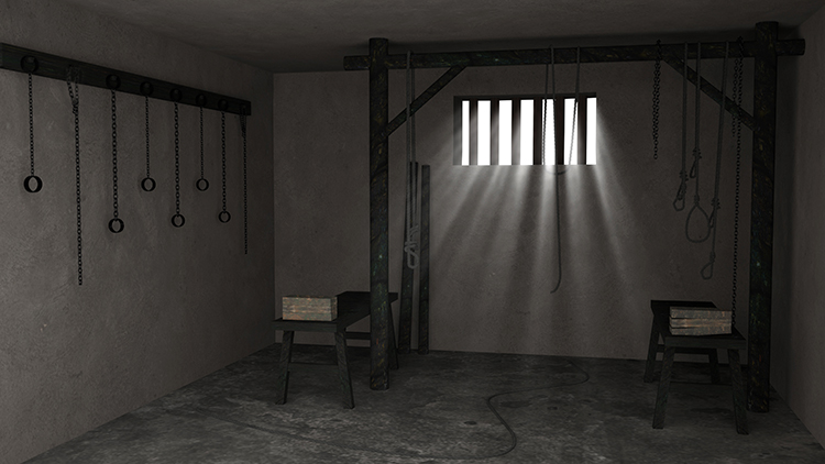 牢房牢笼监狱铁链绳子木架子高清LED大屏幕舞台背景虚拟静态图片