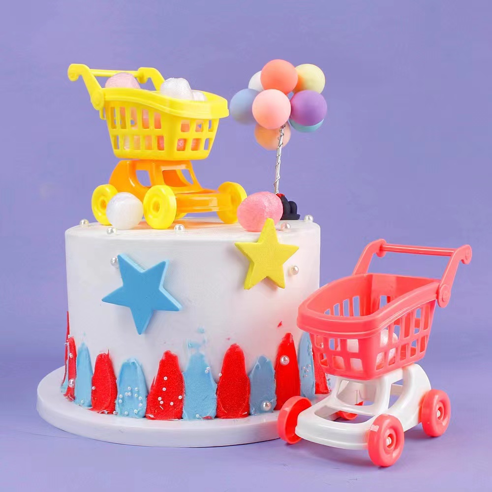 生日蛋糕装饰摆件迷你购物车6个粉色豹烘焙西点甜品台场景装扮