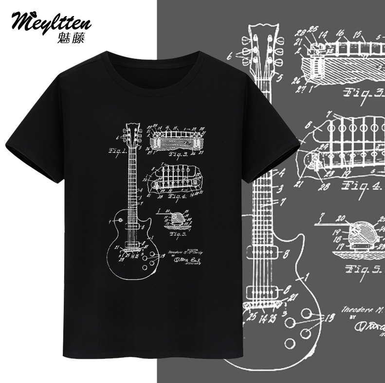 创意吉他构造分解图案短袖T恤摇滚乐队男女百搭韩版ins潮个性
