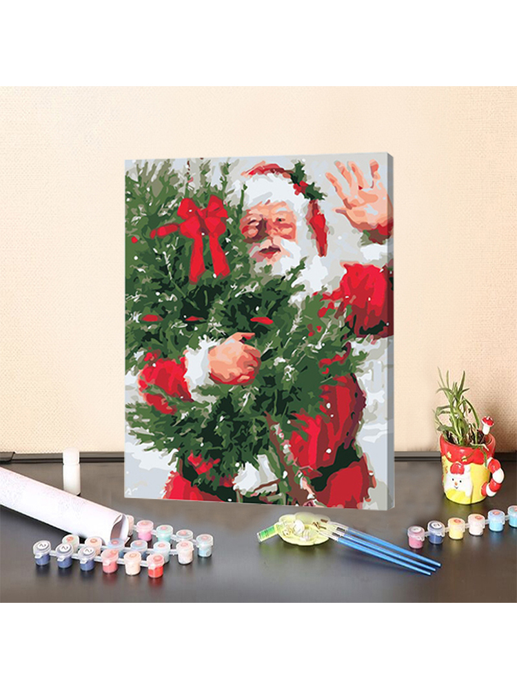 圣诞老人手工diy数字油画丙烯画填充填色油彩手绘儿童圣诞节礼物