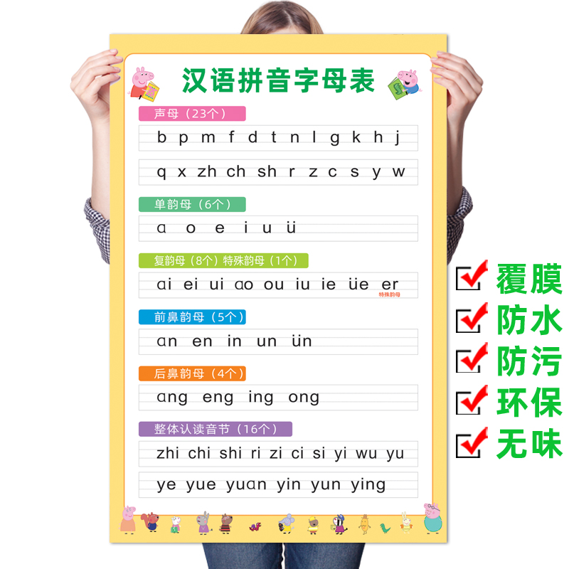 小学一年级汉语拼音字母表墙贴声调标注表声母韵母拼读音节表挂图