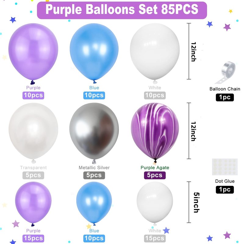 推荐跨境新款美人鱼紫色玛瑙白色透明瑙气球蓝白气球女孩生日派对