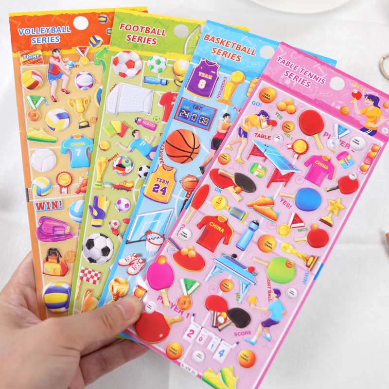 运动员足球篮球乒乓球类立体海绵贴纸卡通儿童贴画装饰贴手工玩具