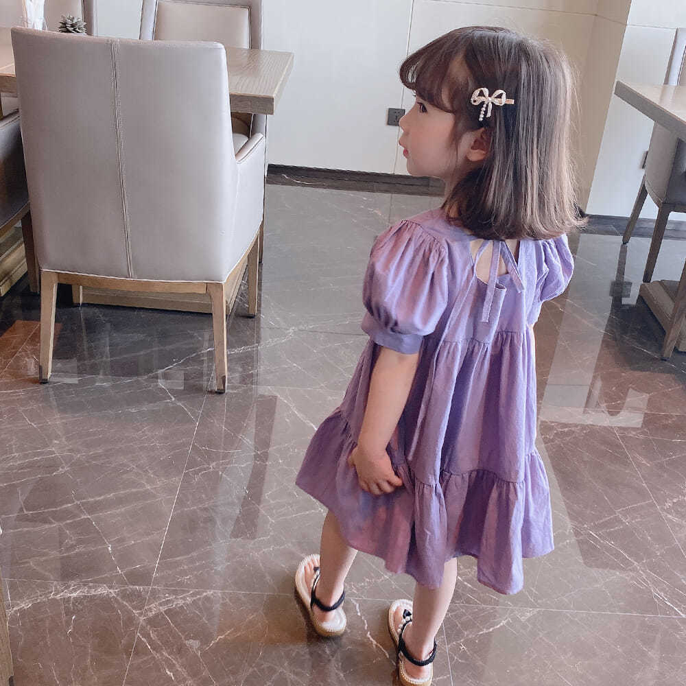 女童夏季连衣裙2023新款洋气一抹紫色泡泡袖连衣裙儿童时尚公主