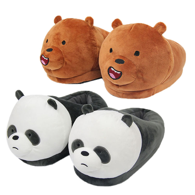 2021冬季可爱三只熊毛绒拖鞋裸熊北极熊熊猫居家保暖情侣全包棉鞋