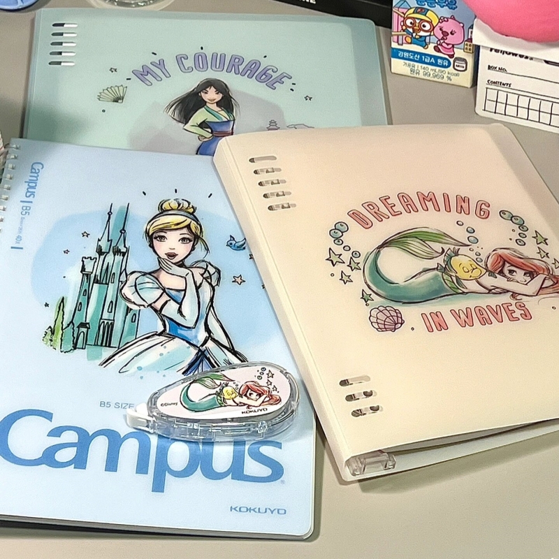 日本kokuyo国誉迪士尼公主软线圈笔记本不易硌手高颜值上翻本活页本大容量笔袋学生用少女心可爱卡通文具合集