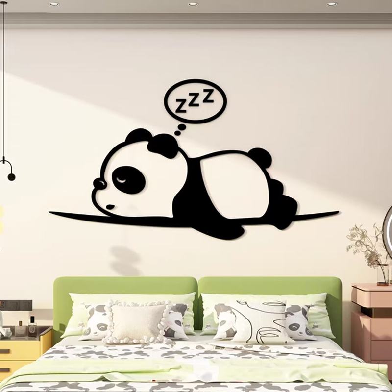 网红卡通熊猫公仔贴纸儿童房墙面卧室房间书桌布置床头装饰3d立体