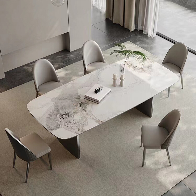 意式极简岩板餐桌现代简约高端餐桌椅组合小户型家用长方形饭桌