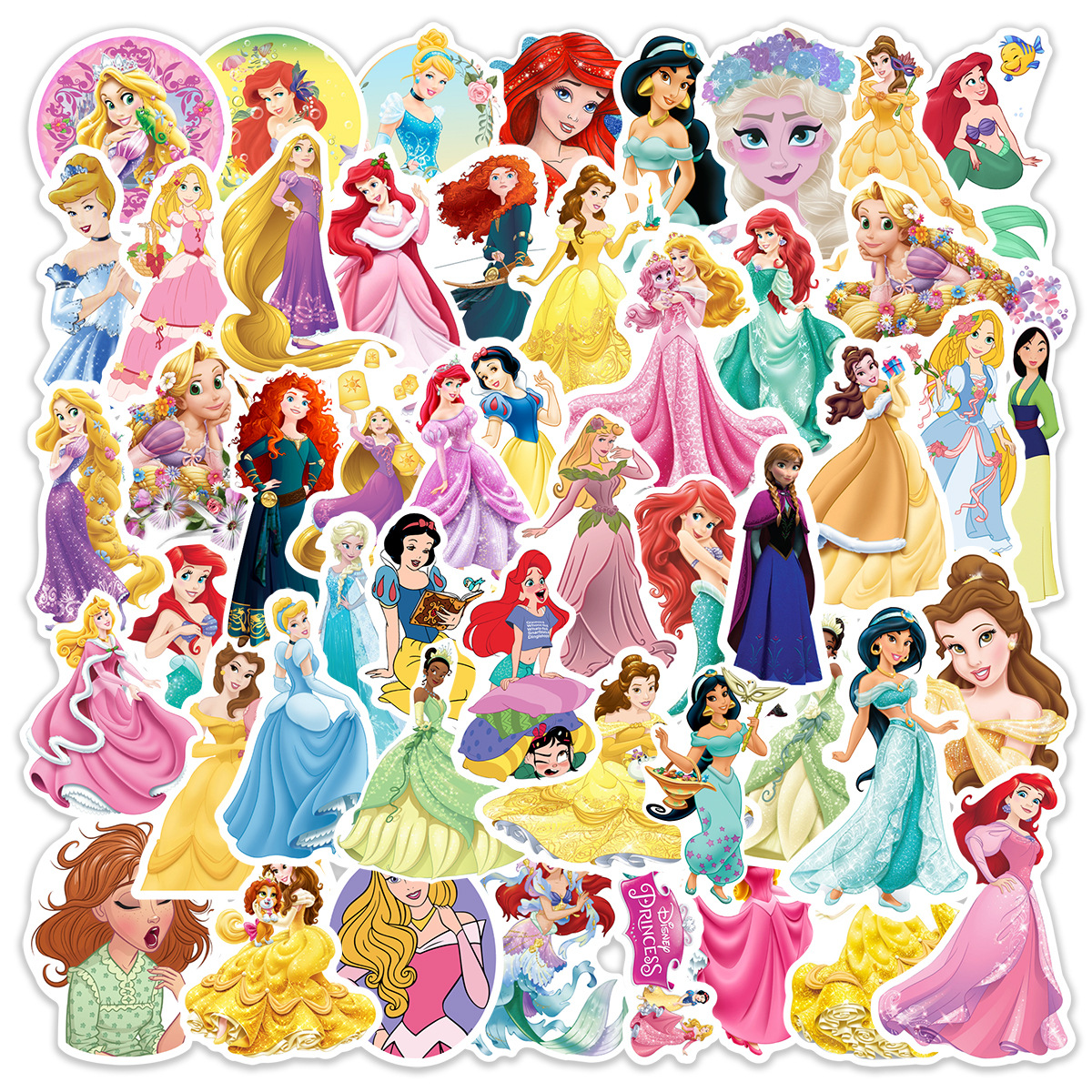 50张白雪公主灰姑娘睡美人卡通童话贴纸可爱女童水杯装饰贴画防水