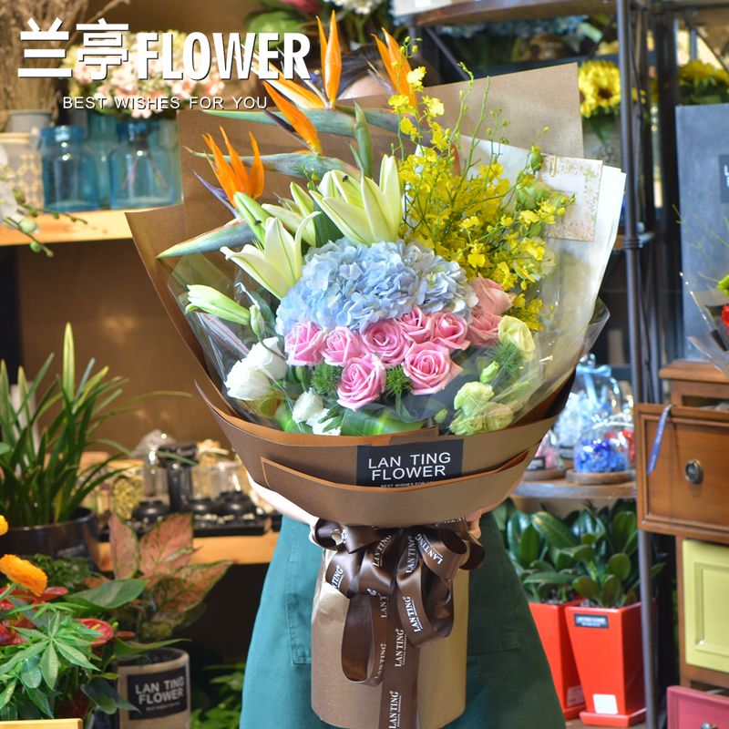 韩式巨型花束长沙鲜花速递同城送花玫瑰绣球花商务送领导长辈老师