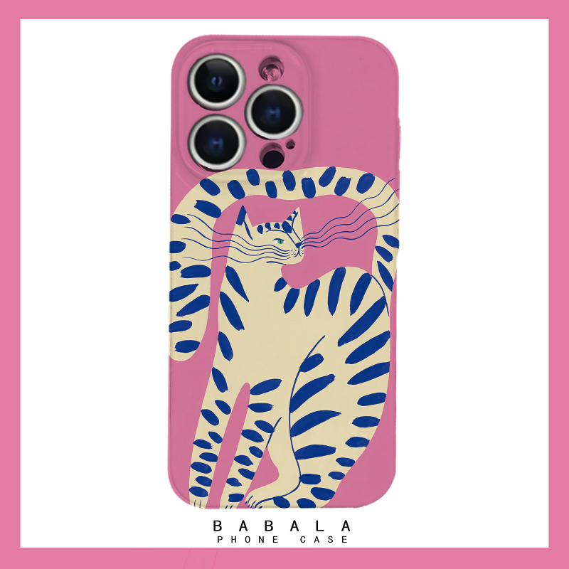 可爱的手绘粉色豹子菲林手机壳适用iPhone15/14promax苹果13硬15plus可爱XR12mini8plus华为小米vivo