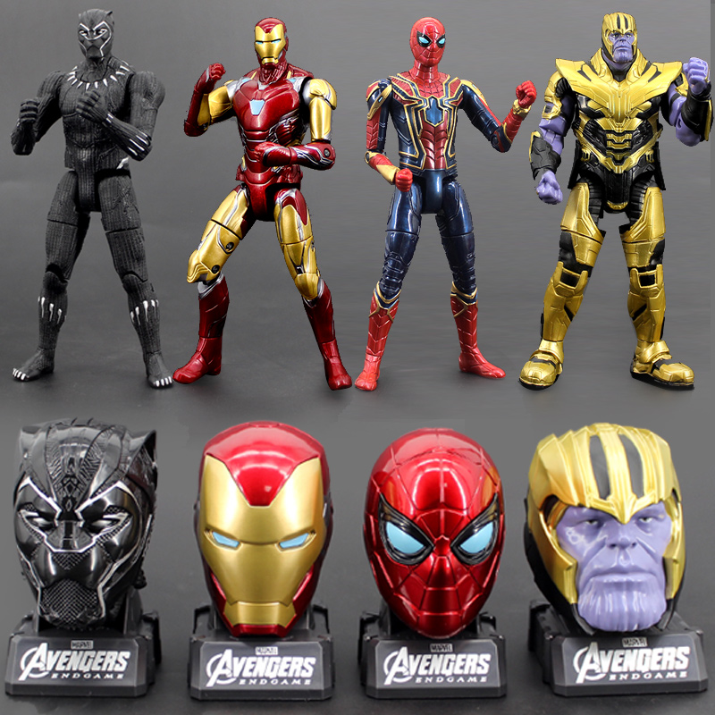 正版漫威复仇者联盟可动头雕人偶玩具钢铁侠蜘蛛侠全套装手办模型