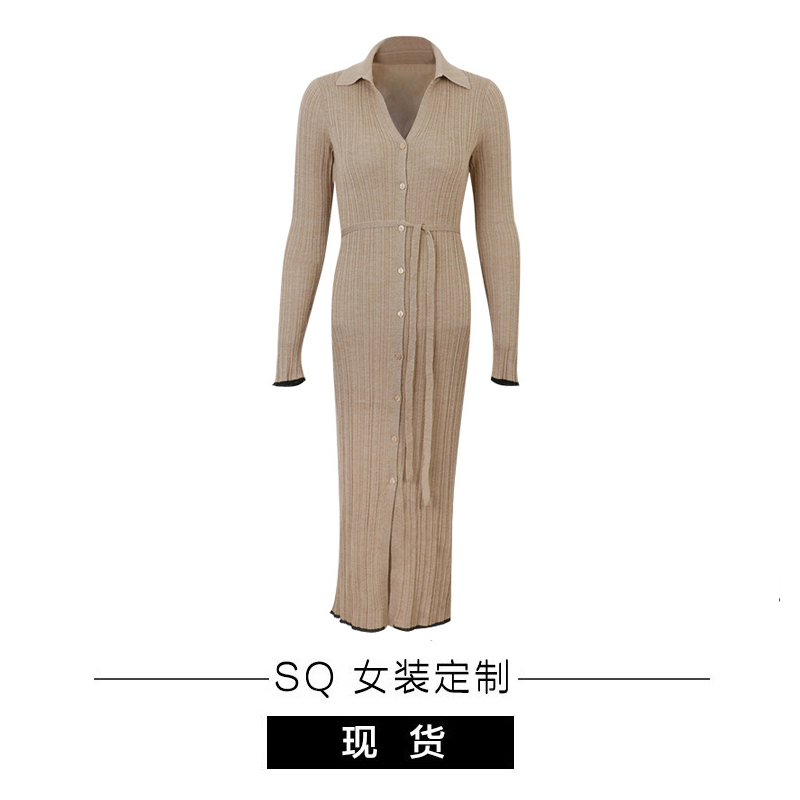 SQ大姐姐 花的姿态 48支全毛精纺 100%羊毛连衣裙显瘦系带长裙