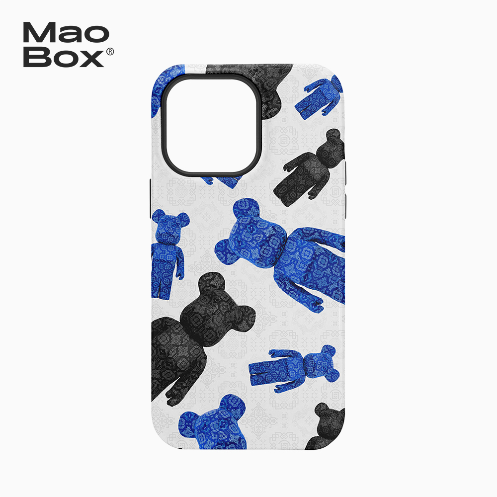 MAOBOX毛盒中国原创蓝色潮牌丝绸暴力熊联名适用苹果15/11promax手机壳iPhoneXvivix7s进口菲林卡通支持安卓