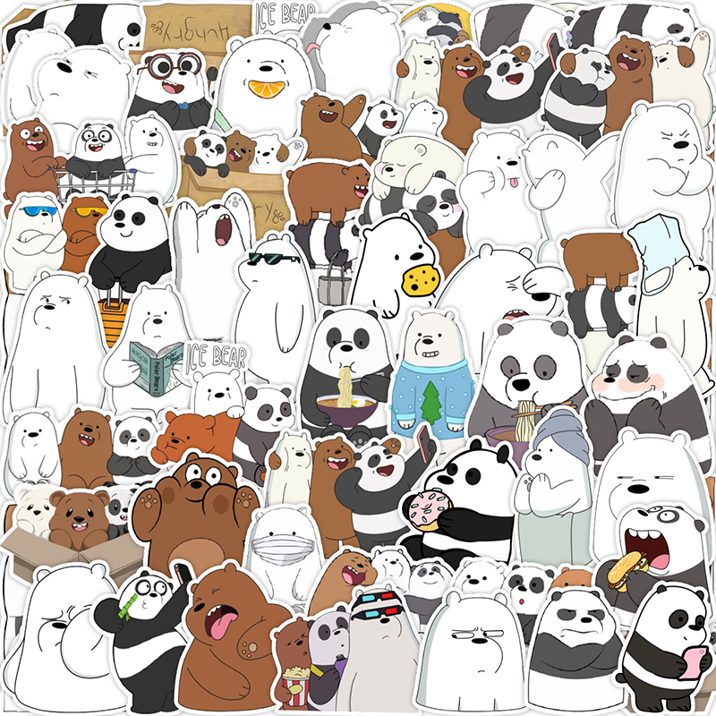 100张卡通可爱裸熊贴纸手账素材三只小熊电脑行李箱贴画手机壳