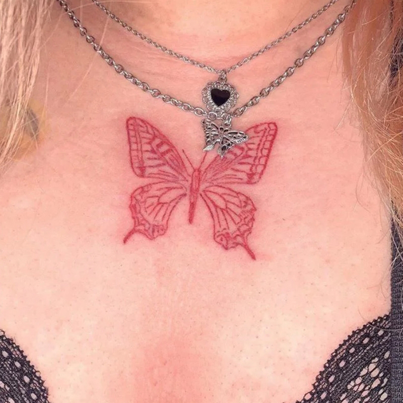 红色蝴蝶胸部性感纹身贴女 持久 小清新图案一张两个