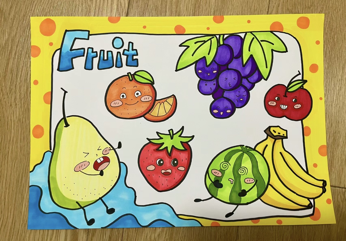 年级英语水果fruit手抄报模版绘画儿童画简笔画电子版模板小学生