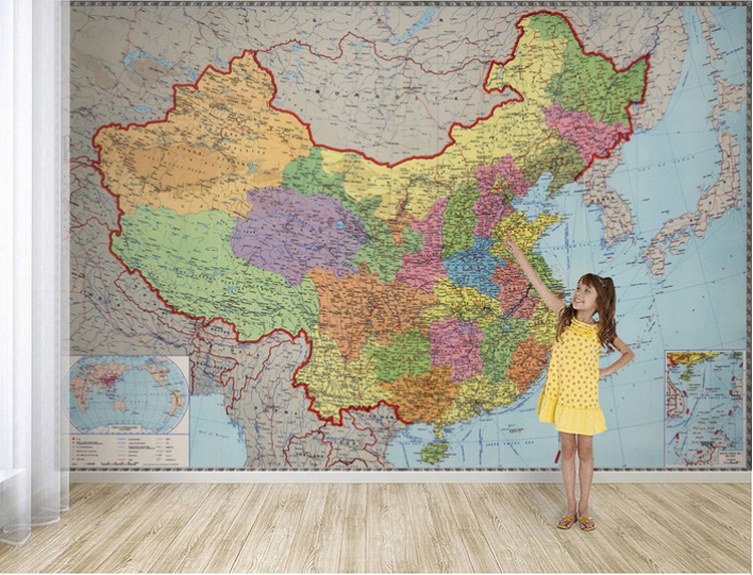 办公室客厅电视背景墙纸卧室壁画壁纸高清中文中国世界地图墙布