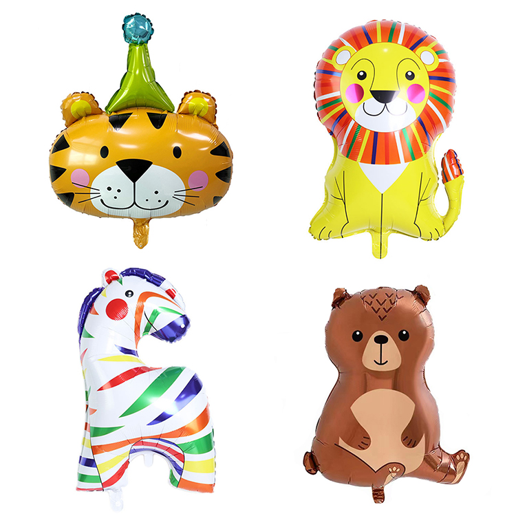 新款小丑帽老虎铝膜气球 彩色斑马坐立狮子浣熊气球 生日派对布置