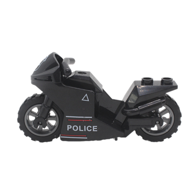 国产小颗粒积木特警巡逻摩托车兼容乐高儿童拼装积木玩具骑警