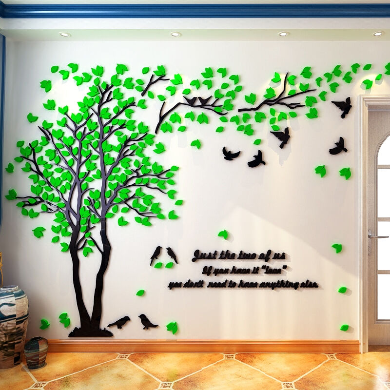 祺匠屋电视背景墙贴画3D立体亚克力情侣小树叶镜面墙壁画幼儿园墙