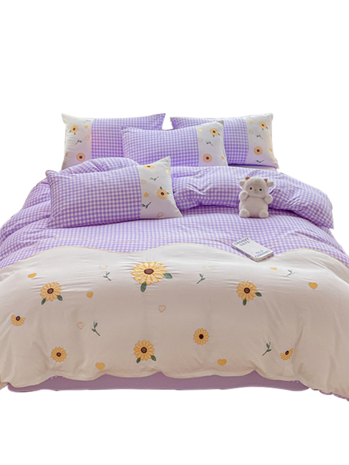 紫色小雏菊刺绣水洗棉四件套床单被套南通床上宿舍三件套学生被单