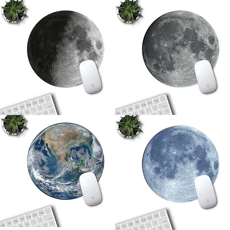 创意鼠标垫圆形月球小号办公桌垫学生防滑垫星系地球太阳锁边定制