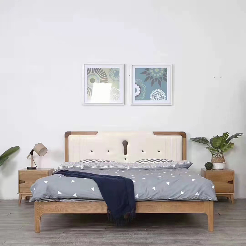捡漏北欧主卧实木软包床简约双人床卧室轻奢白橡木框架1.8米婚床