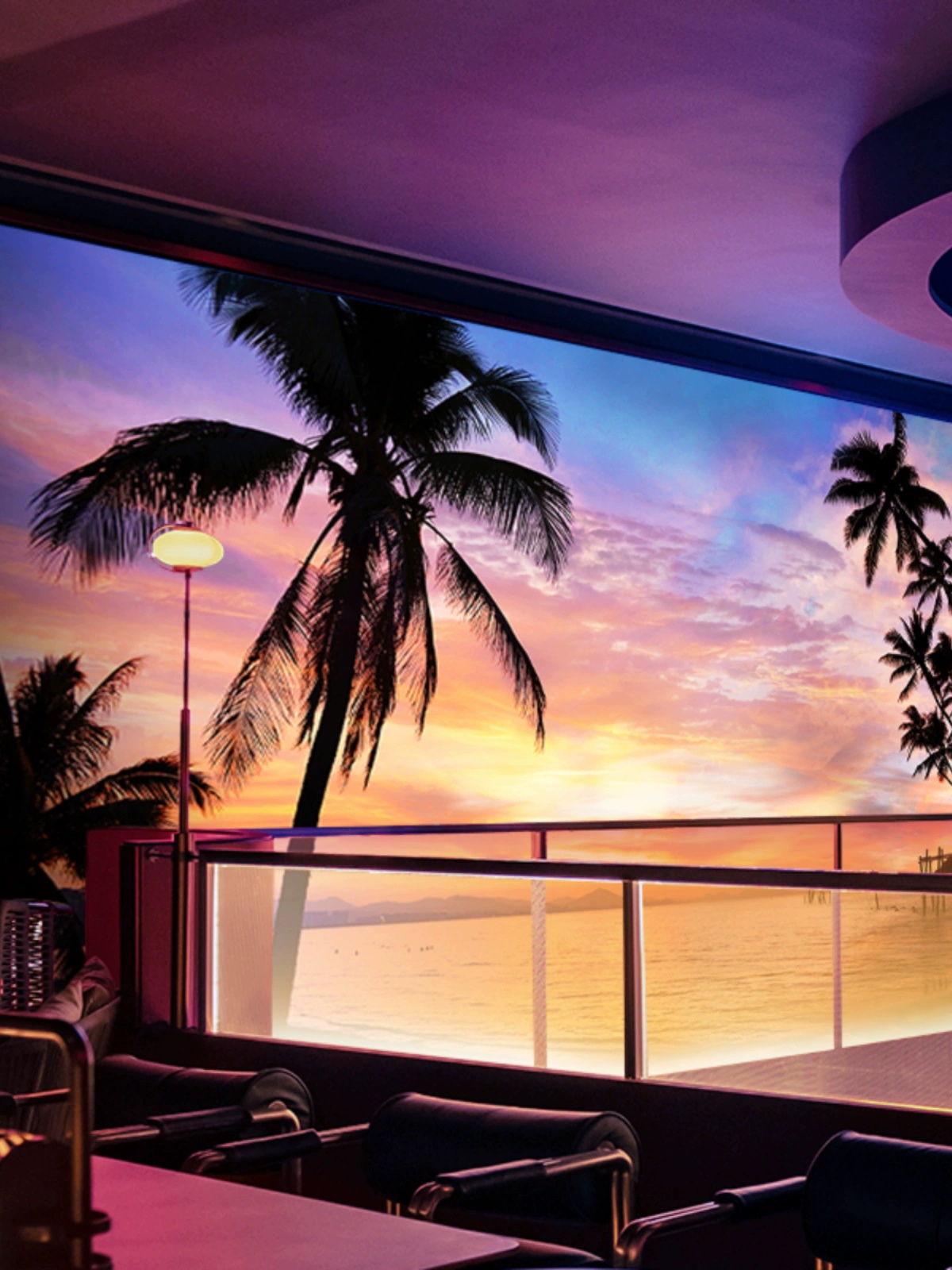 夏威夷海滩海边风景壁纸东南亚椰子树壁画海景装饰露营风背景墙纸