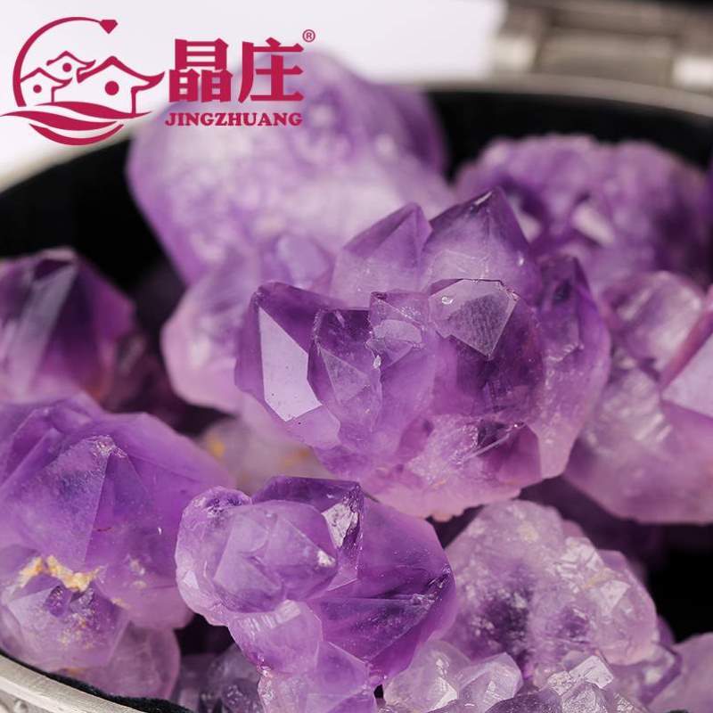 小晶矿石水晶石紫色.矿物多尖晶体标本摆件原石紫水晶簇天然