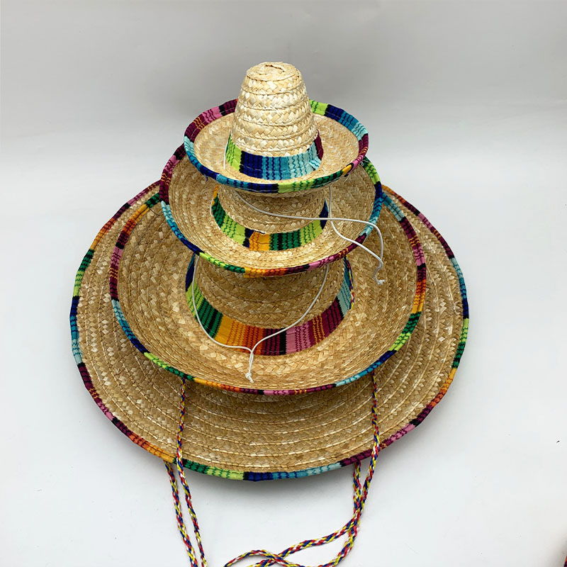 墨西哥狂欢尖尖帽麦秆草帽草帽节男女民族风情儿童表演万圣节帽