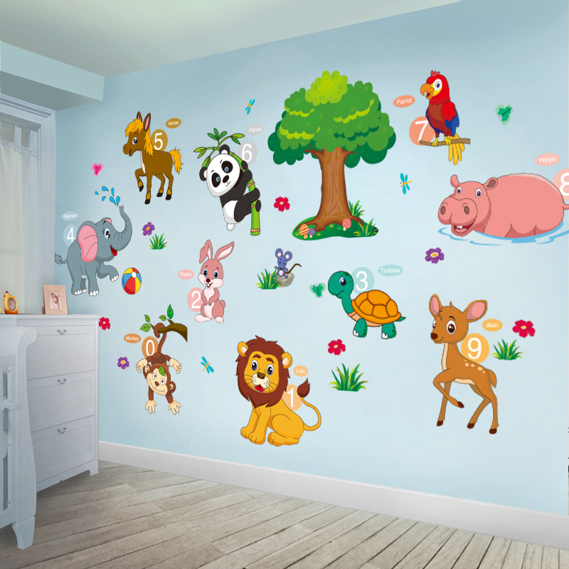 卡通动物墙贴纸儿童房间背景墙布置幼儿园墙面贴画装饰大图案自粘