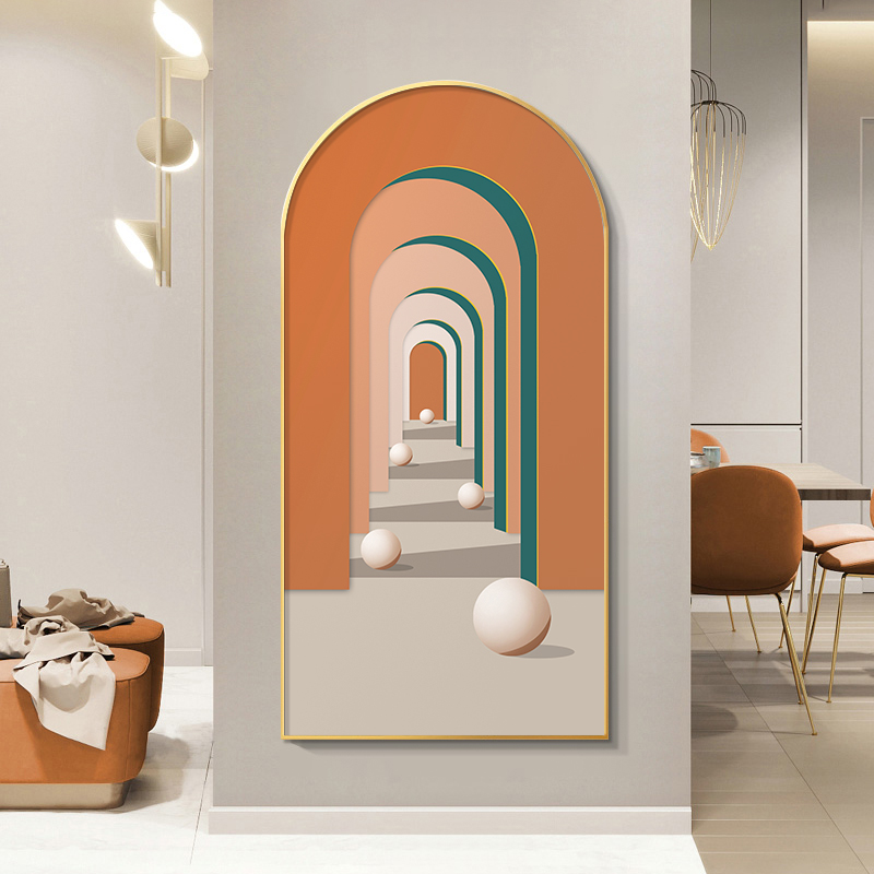 走廊尽头挂画视觉延伸空间感现代客厅拱形过道装饰壁画玄关画北欧