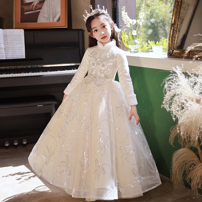 九岁儿童生日宴礼服冬天加厚小女孩主持人唱歌演讲比赛钢琴公主裙