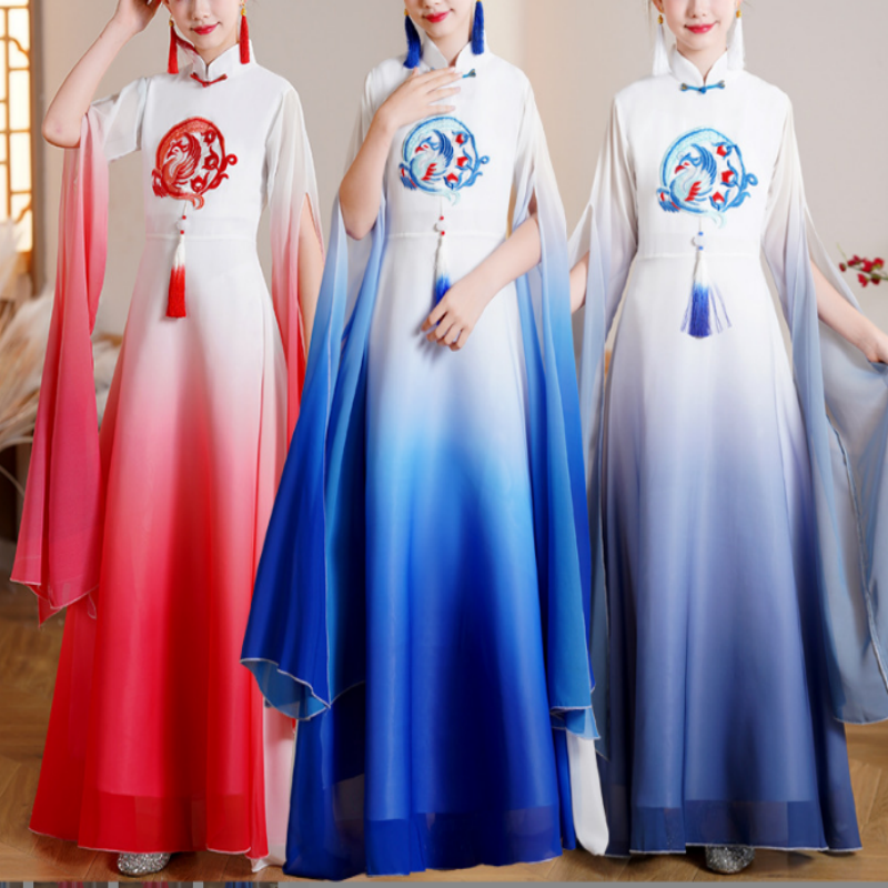 成人琵琶二胡古筝演奏服装成人中国风艺考红歌大合唱演出服女长裙