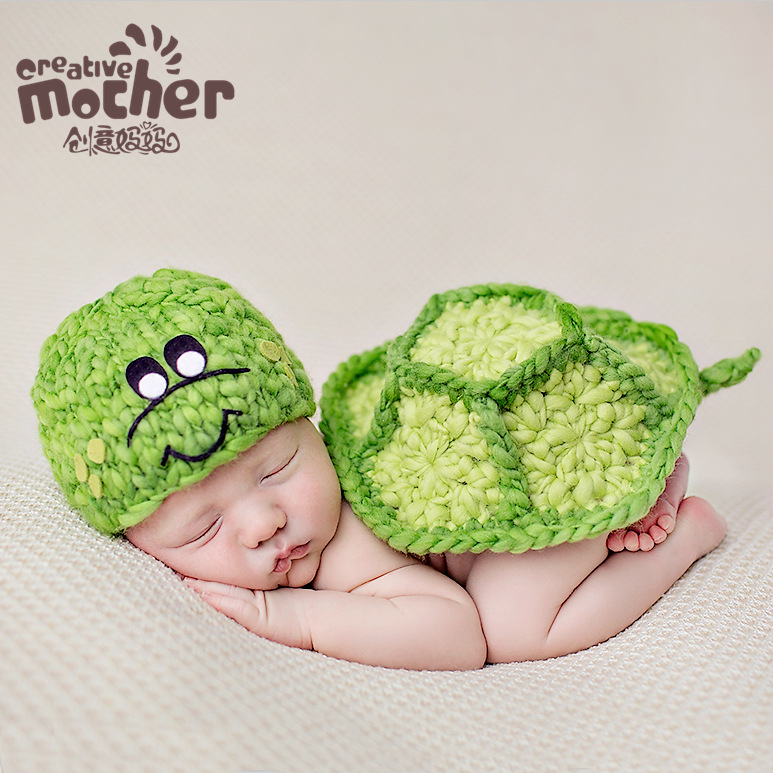 欧美儿童摄影小乌龟造型套装新生婴儿宝宝满月影楼拍照龟帽背甲