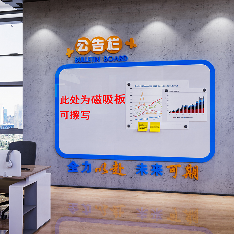 磁吸宣传栏公告栏公司企业文化墙面展示白板成绩榜kt板办公室装饰