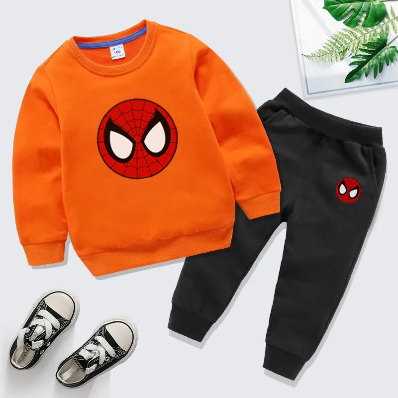 时髦不一样的秋天ins卫衣套装萌娃经典Q版头像童装蜘蛛侠上装男童