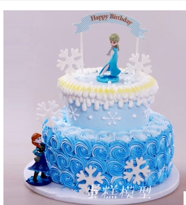 新款仿真蛋糕模型 双层冰雪奇缘安娜艾莎公主蓝卡通生日蛋糕模型