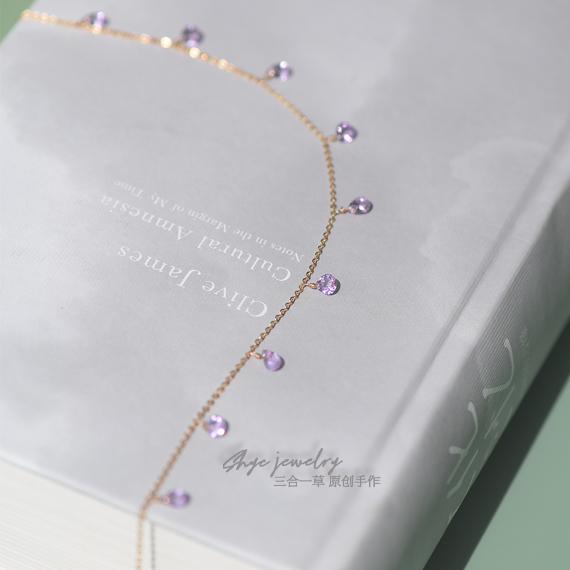 2月诞生石高品质天然紫水晶美国14K包金简洁小众设计闪亮甜酷项链