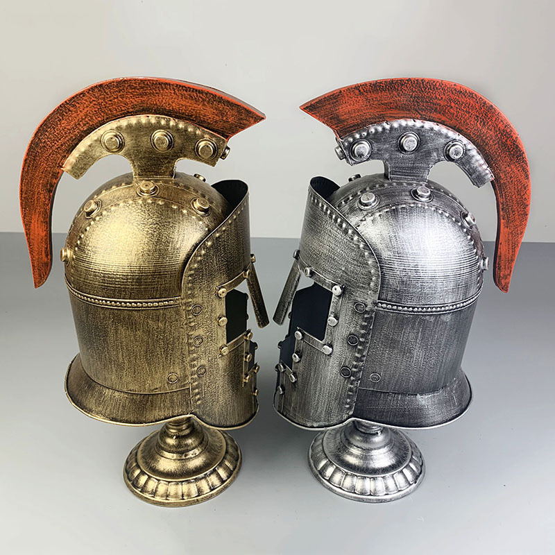复古铁艺中世纪欧洲古罗马武士头盔装饰勇士盔甲面具拍摄道具摆件