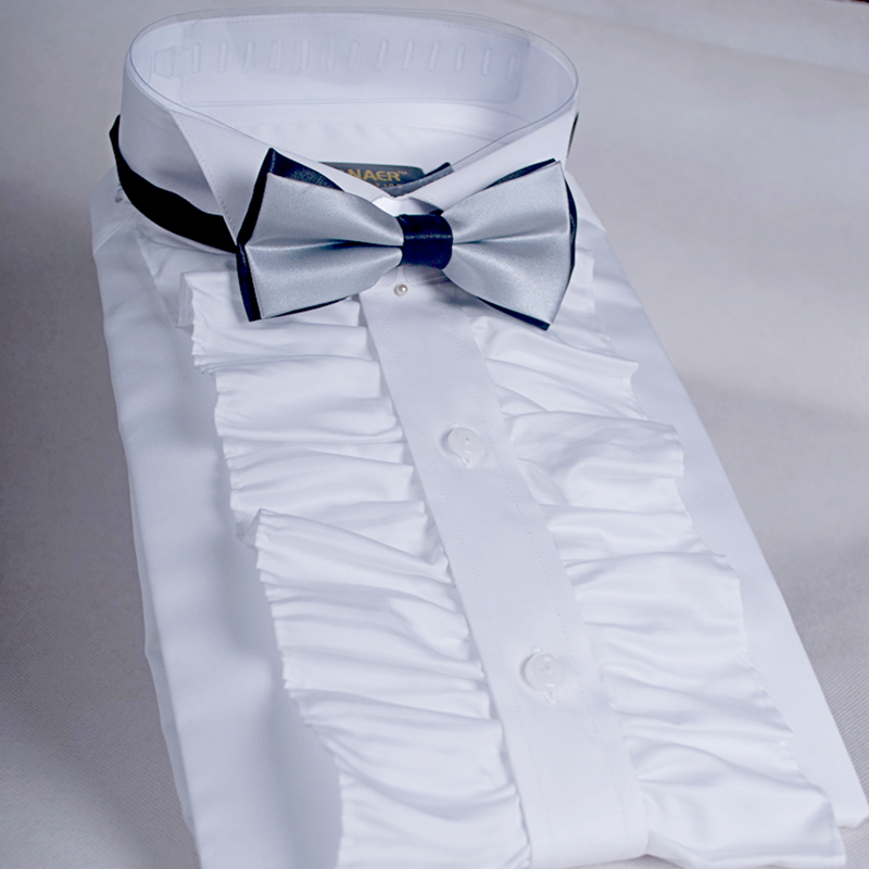 新款丝光棉欧宫廷花边法式长袖修身新郎宴会男英式婚礼礼服白衬衫