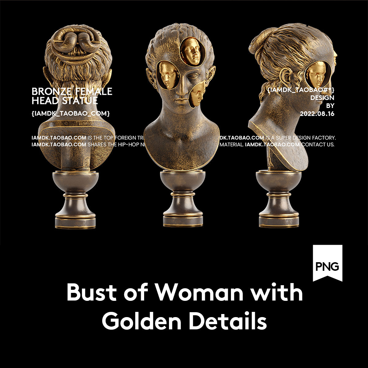 超酷潮流蒸汽朋克青铜抽象立体欧洲人物头像雕塑PNG免扣图片素材