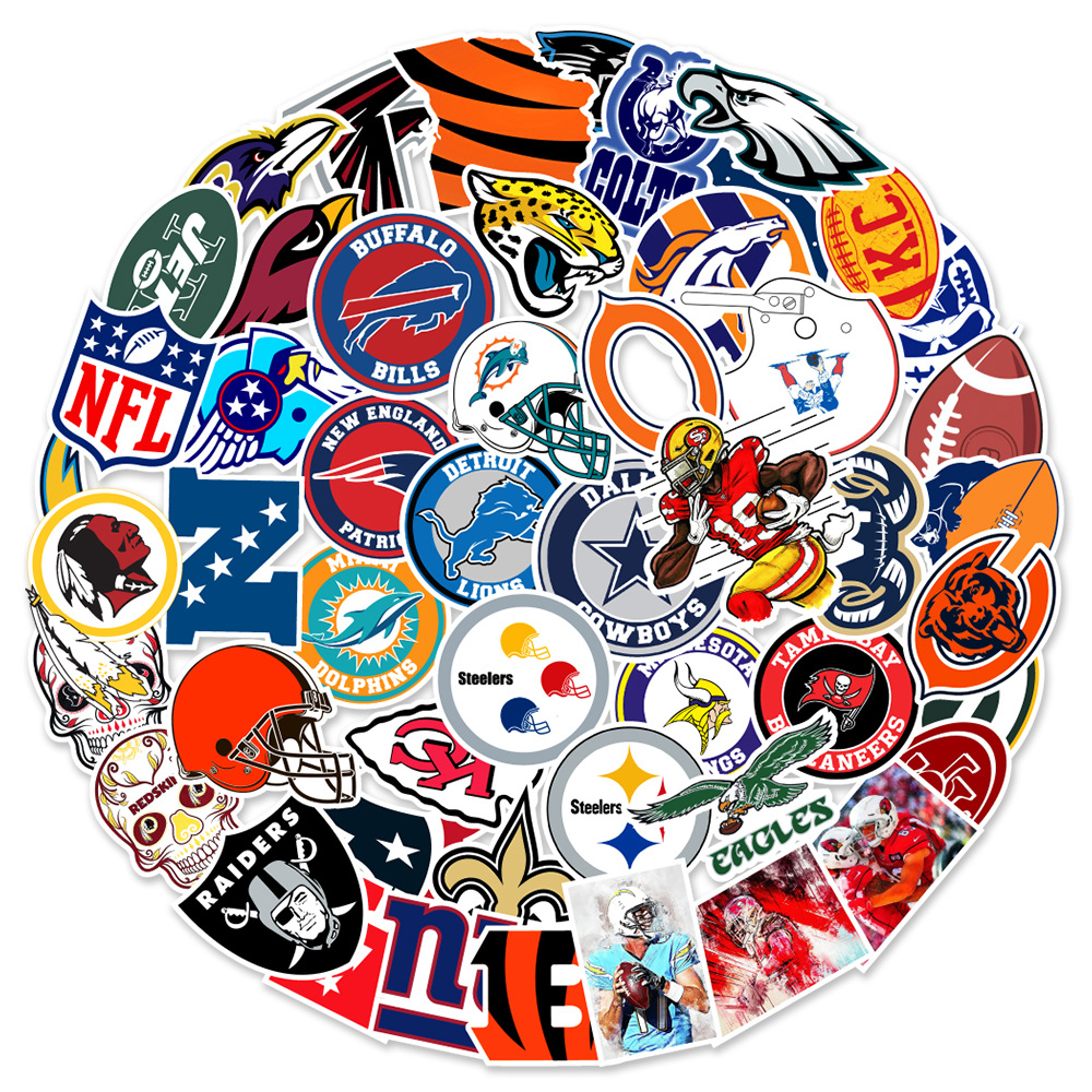 50张美式足球橄榄球队徽队标涂鸦贴纸汽车手机头盔水杯拉杆箱钓箱