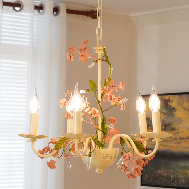 美式乡村铃兰餐厅灯具创意婚庆枝形客厅温馨田园卧室水晶花朵吊灯