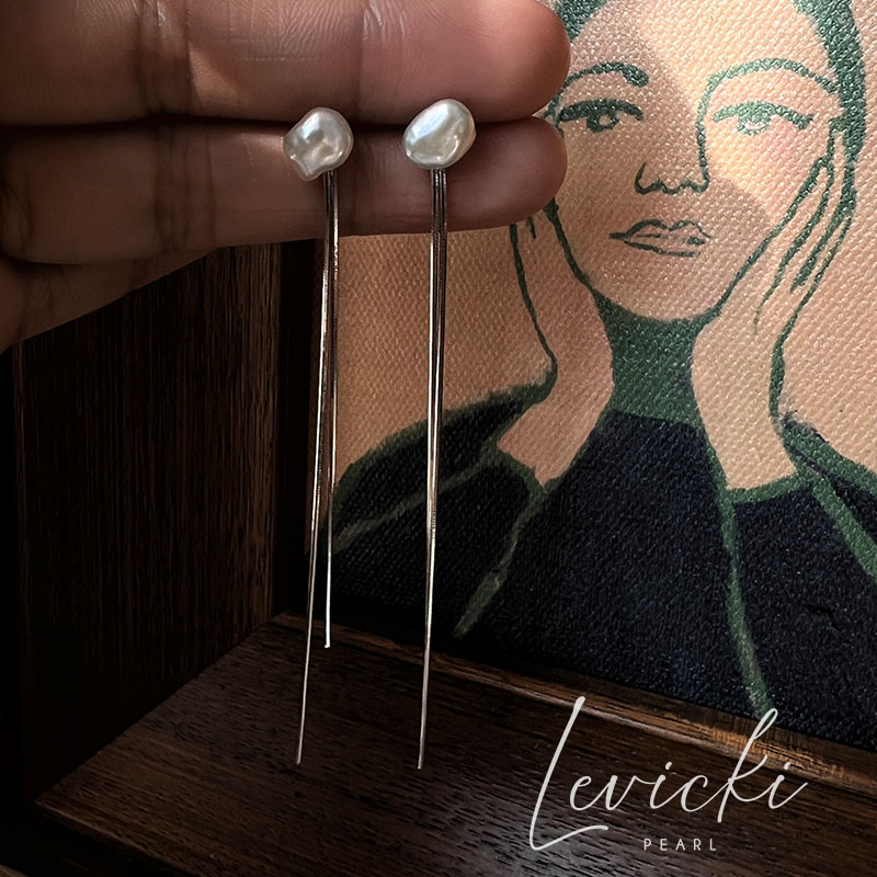 levicki巴洛克珍珠耳线天然淡水气质简约长款纯银高级感流苏耳环