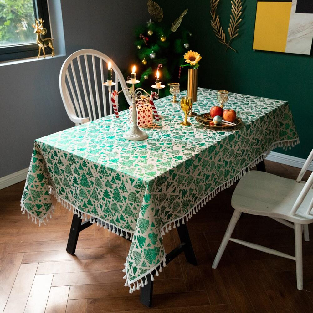 圣诞节桌布圣诞风氛围感树图案主题派对餐厅装饰家庭2023新款台布