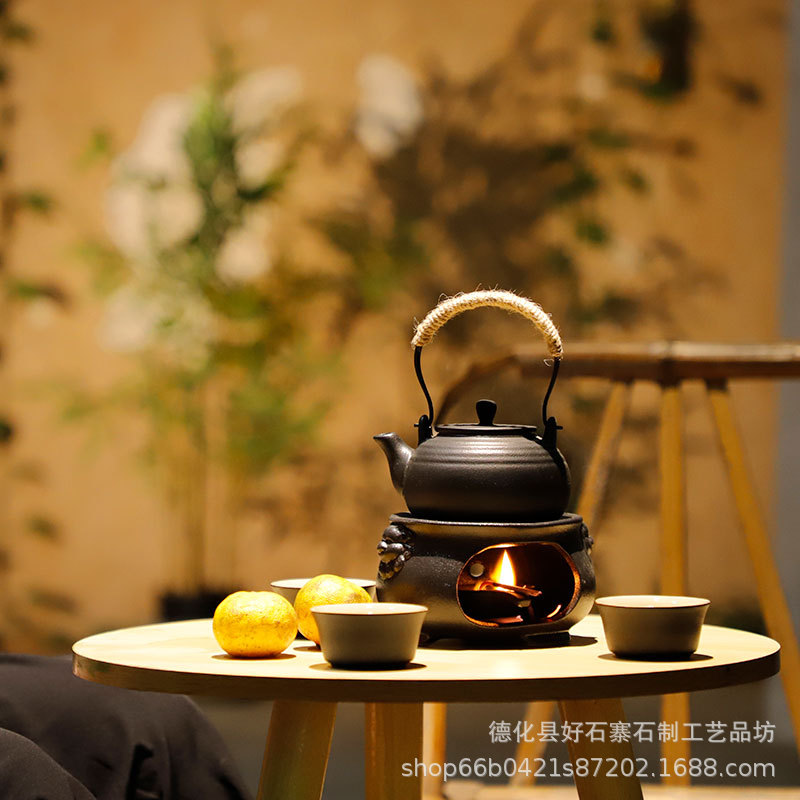 粗陶功夫茶具套装围炉煮温茶家用复古提梁壶暖茶炉中式陶瓷煮茶器
